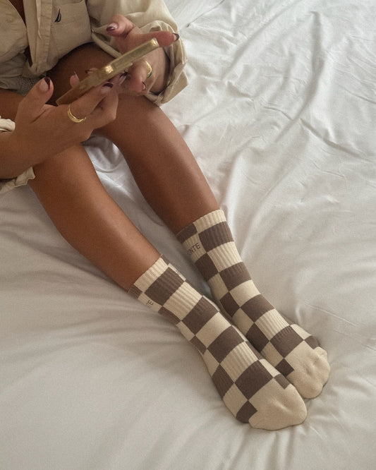 Tabby Checkered Grip Socks