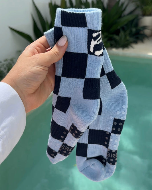 Chessie Blue Checkered Grip Socks