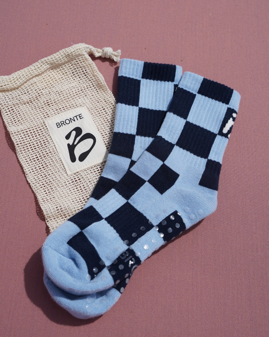 Chessie Blue Checkered Grip Socks