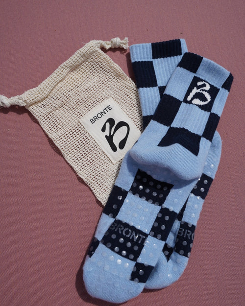 Chessie Blue Checkered Grip Socks