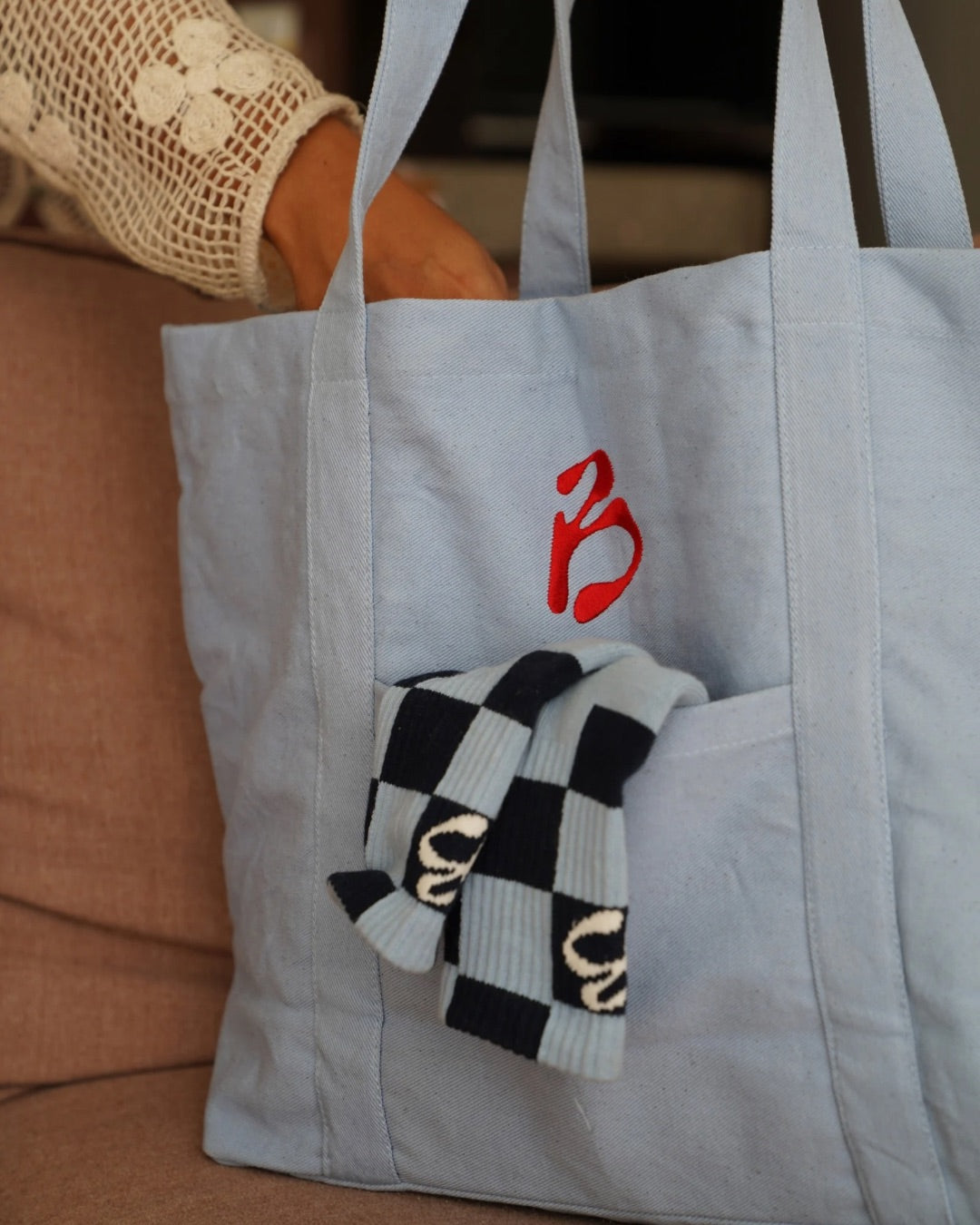 Chessie Blue Checkered Grip Socks